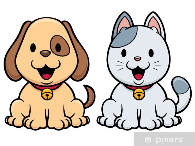 Vector illustration of cartoon cat and dog